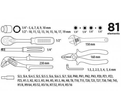 Набор инструментов Top Tools 38D510  1/4