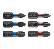 Ударные биты GRAPHITE 56H540 PH1/2/3, PZ1/2/3, 25 мм, сталь S2, набор бит для шуруповерта