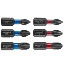 Ударные биты GRAPHITE 56H540 PH1/2/3, PZ1/2/3, 25 мм, сталь S2, набор бит для шуруповерта