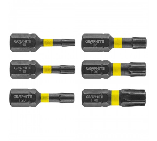 Ударные биты GRAPHITE 56H541 TX10-TX40, 25 мм, сталь S2, для шуруповертов и отверток