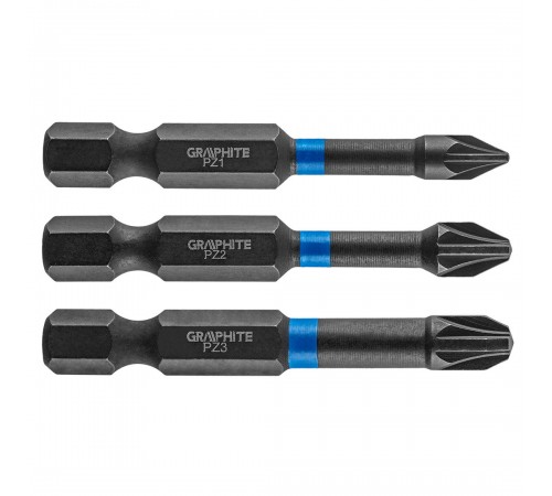 Ударные биты GRAPHITE 56H542 PZ1/PZ2/PZ3, 50 мм, сталь S2, для шуруповерта и ударной отвертки
