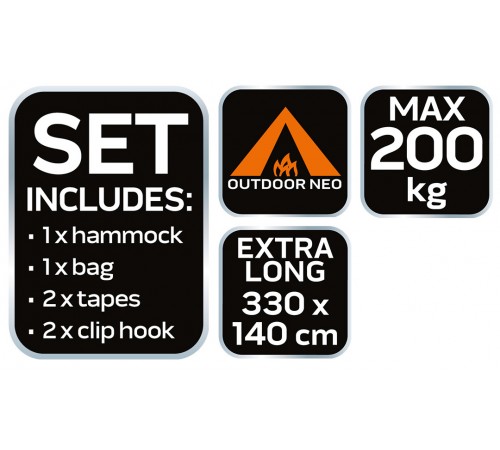 Гамак Neo Tools 63-124, 330x140 см, нейлон, до 200 кг, зеленый.