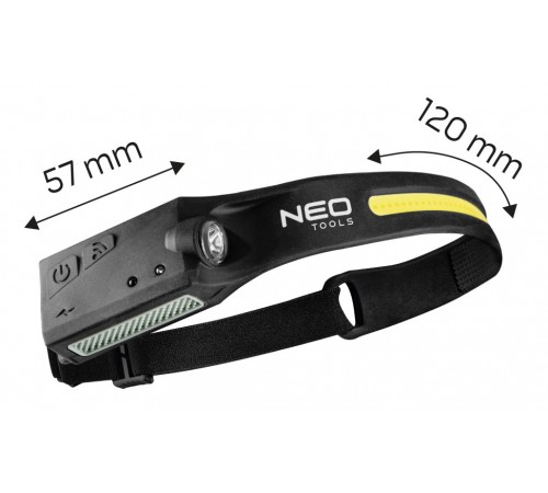 Фонарь Neo Tools 99-097, налобный, аккумуляторный, сенсорный, 350 лм