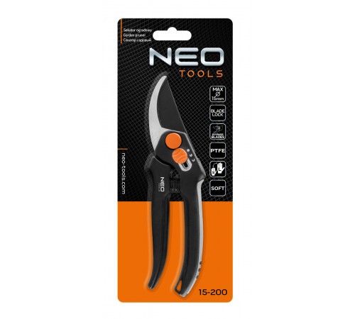 Секатор Neo Tools 185 мм (арт. 15-200) – регулируемый шаг лезвий, тефлоновое покрытие, эргономичная ручка