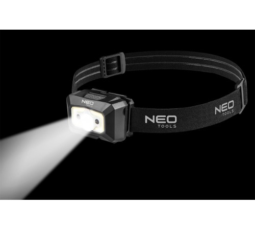 Налобный фонарь Neo Tools 99-073, COB LED, 250 лм, с датчиком движения, красный свет