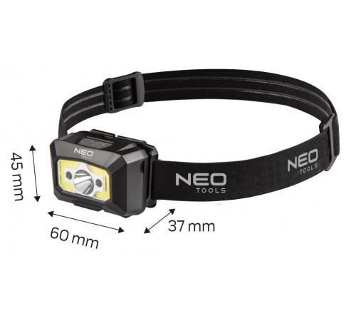 Налобный фонарь Neo Tools 99-073, COB LED, 250 лм, с датчиком движения, красный свет