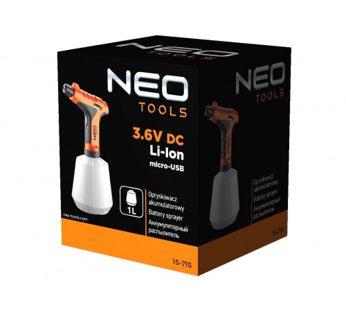 Опрыскиватель аккумуляторный NEO Tools 15-715, USB зарядка, рабочий диапазон до 6 м