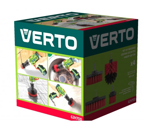 Щетки для очистки Verto 62H700, набор 4 шт., для дрели и шуруповерта.