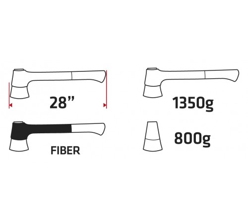 Топор VERTO 05G103 с PTFE-покрытием, стекловолоконное топорище, 1350 г