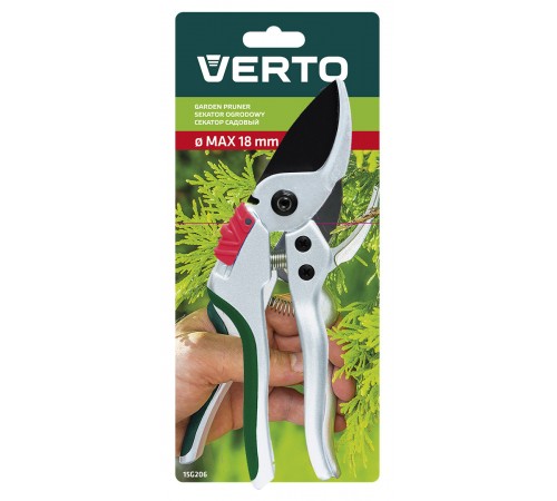 Садовый секатор VERTO, арт. 15G206 – 195 мм, алюминиевый корпус, для обрезки веток