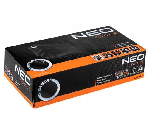 Нитриловые перчатки черные Neo Tools 97-691 , 100 штук — Защита от химикатов XL